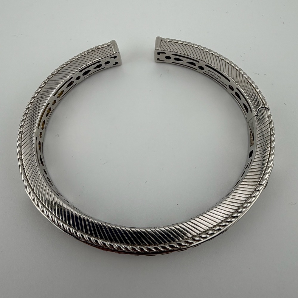 Judith Ripka Sterling Silver 925 Hinged Cuff Bracelet Smoky Quartz